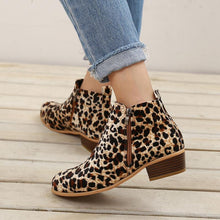 Load image into Gallery viewer, Women Chelsea Boots Spring Autumn Sexy Leopard Low Heels Platform Martin Ankle Boots Ladies Pu Leather Vintage Western Shoes