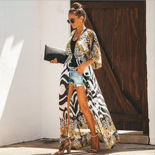 Load image into Gallery viewer, Chiffon Print Leopard Print Beach Sunscreen Holiday Cardigan Long Skirt Bikini Hoodie