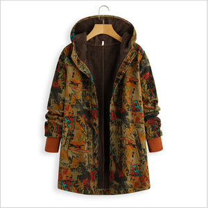 Cotton Hemp Pullover Hooded Printing Thickened Plush Coat