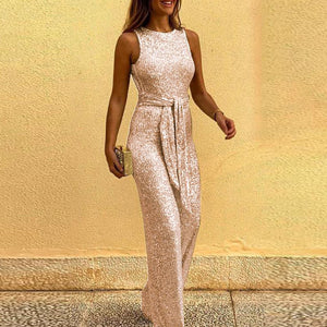Round neck sleeveless personalized Sequin silver point Jumpsuit women's wear