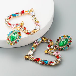 Vintage Heart Shaped Alloy Earrings With Colored Diamonds