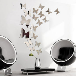 12Pcs/lot 3D Butterfly Mirror Wall Sticker Decal Wall Art Removable Wedding Decoration Kids Room Decoration Sticker