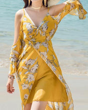 Load image into Gallery viewer, V-NECK  LONG-SLEEVE SPAGHETTI STRAPS FLORAL LONG DRESS