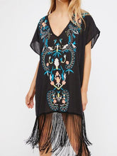 Load image into Gallery viewer, Bohemian style embroidered seaside resort DEEP V-neck sexy dress