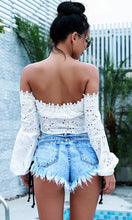 Load image into Gallery viewer, sexy off shoulder puff sleeve vintage hollow shirts tops blouse