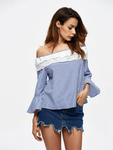 Load image into Gallery viewer, Stripe Off Shoulder Long Sleeve Tops T Shirt