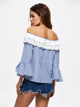 Load image into Gallery viewer, Stripe Off Shoulder Long Sleeve Tops T Shirt