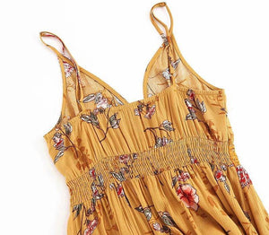 Printed Spaghetti Strap Backless Beach Bohemia Maxi Dress