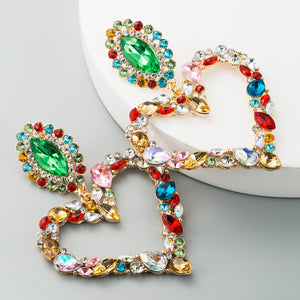 Vintage Heart Shaped Alloy Earrings With Colored Diamonds