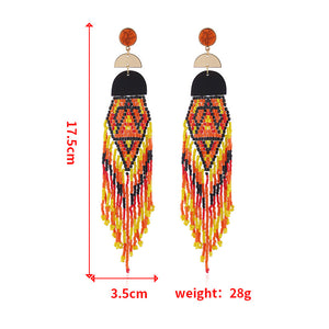 Exaggerated Long Handmade Rice Bead Tassel Earrings