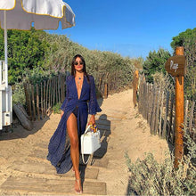 Load image into Gallery viewer, Two Colors Solid Color Bikini Cover Up Bohemia Style Deep V Neck Sexy Polka Beach Dress