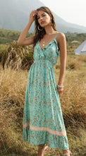 Load image into Gallery viewer, Bohemian Wind Printed Flounced V-neck Suspender Dress