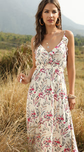 Bohemian Wind Printed Flounced V-neck Suspender Dress