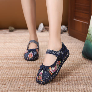 Women's Spring and Autumn Middle-aged and Elderly Thousand-layer Embroidered Shoes Ethnic Embroidery Flat Shoes