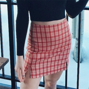 Spring and Summer Fashion Joker Pink Plaid Half-length Hip Skirt