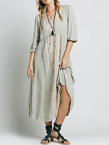 Inwrought Bohemian Half Sleeve V Neck Beach Maxi Dress