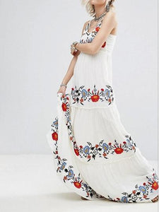 Colorful flower embroidery harness V-neck sleeveless embroidery dress