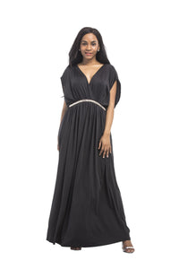 Plus size sexy deep V high waist fashion bat sleeve dress long skirt banquet Evening dress