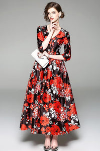 Elegant Floral Print Vintage Party Evening Maxi Dress