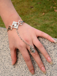 Indian Element Crystal Gemstone Open Bracelet with Finger Ring