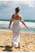 Load image into Gallery viewer, New Sexy Stripe Strapless Backless Irregular Beach Maxi Dress