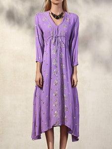 9 Colors Bohemian embroidered V-neck waist dress