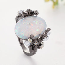 Load image into Gallery viewer, Tree Big stone rings white Oval Ring Black Rings Jewelry Moonstone Ring For Woman Wedding Engagment Jewelry