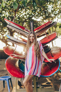 Chiffon Multicolor Stripe Beach Sun Proof Shirt with Resort Dress and Bikini Swimwear Blouse