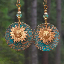 Load image into Gallery viewer, Retro Bohemian Separation Double Sunflower Pattern Earrings Retro Fashion Earrings