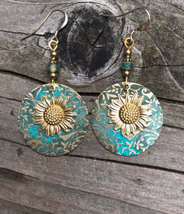 Retro Bohemian Separation Double Sunflower Pattern Earrings Retro Fashion Earrings