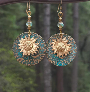 Retro Bohemian Separation Double Sunflower Pattern Earrings Retro Fashion Earrings