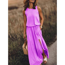 Load image into Gallery viewer, Round neck sleeveless dress split solid color dress women