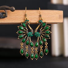 Load image into Gallery viewer, Vintage peacock ethnic style openwork earrings Personalized European and American earrings Dark green diamond-set alloy earrings