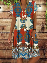 Load image into Gallery viewer, Summer New Short-sleeved Printed Dress Mid-length A-line Skirt