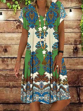 Load image into Gallery viewer, Summer New Short-sleeved Printed Dress Mid-length A-line Skirt