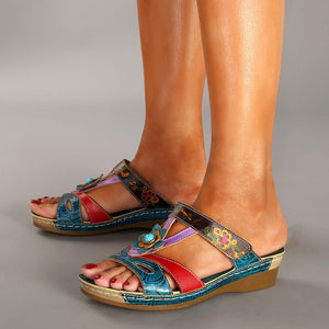 Summer New Style Slope With Ethnic Style Flowers Sandals