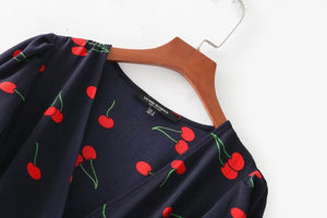 New short-sleeved printed beach skirt long skirt female cross V-neck short sleeve dress