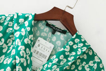Load image into Gallery viewer, V-NECK GREEN FLORAL HALF-SLEEVE BOHO LONG DRESS