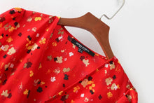 Load image into Gallery viewer, New short-sleeved printed beach skirt long skirt female cross V-neck short sleeve dress