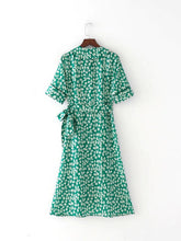 Load image into Gallery viewer, V-NECK GREEN FLORAL HALF-SLEEVE BOHO LONG DRESS