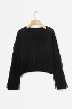 Load image into Gallery viewer, Solid Color Round Neck Long Sleeve Tassel Sweater