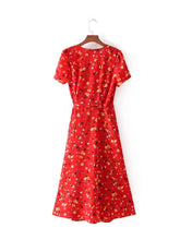 Load image into Gallery viewer, New short-sleeved printed beach skirt long skirt female cross V-neck short sleeve dress
