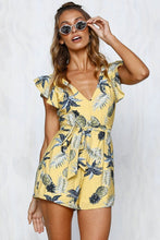 Load image into Gallery viewer, Printed V Neck Belted Backless Rompers