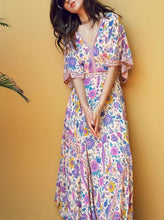 Load image into Gallery viewer, Belted Floral Printed Deep V Neck Off Back Maxi Dress