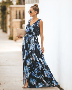 Navy Floral Sleeveless Diana Maxi Dress