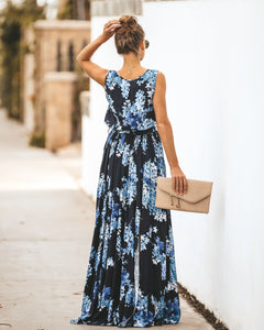 Navy Floral Sleeveless Diana Maxi Dress