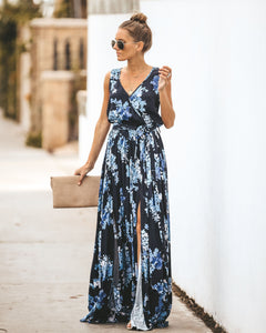 Navy Floral Sleeveless Diana Maxi Dress