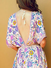 Load image into Gallery viewer, Belted Floral Printed Deep V Neck Off Back Maxi Dress