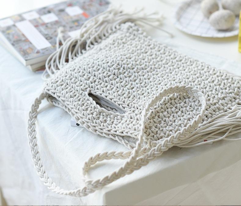 Cotton Crochet Tassel Women Bag Shoulder Slanting Clamshell Hook Flower Tassel Bag