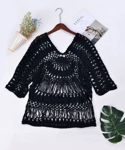 Handmade Hook Flower Beach Blouse Holiday Sun Protection Cover Up